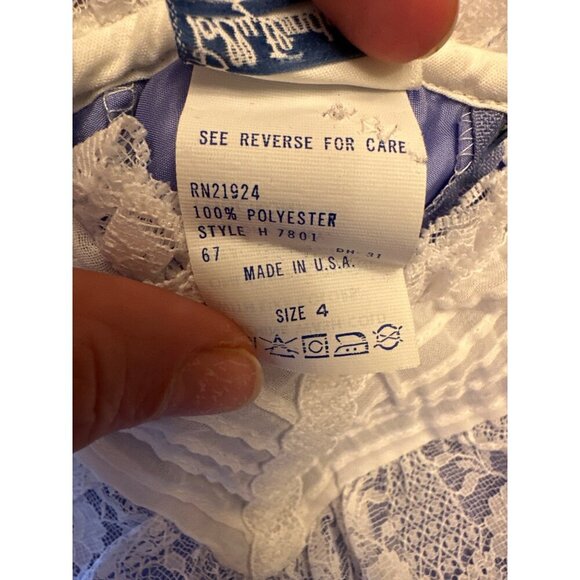 Vintage 80s Polly Flinders Girls Blue Long-Sleeve Dress Lace Back Tie Sz 4 - Picture 3 of 7